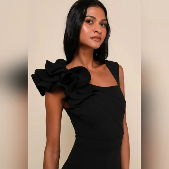 Lulus - Lucette Black Sleeveless Ruffled Mermaid Maxi Dress - Picture 4 of 6